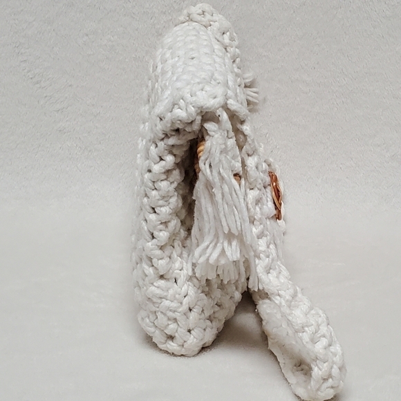 VINTAGE 60s Large White Crochet Wooden Beaded Whicker Eye Fringe Crossbody Purse - Picture 11 of 16